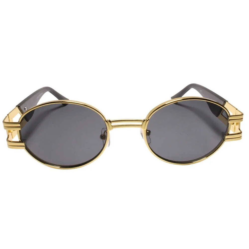 Look Rich Dope Hip Swag Metal Double Temple Accent Oval Round Gold Sunglasses